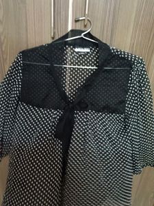 See-through Top With Bow And Bell Sleeves