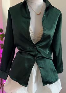 Emerald Green Satin Button-Up