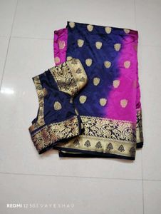 Elegant Blue & Pink Saree