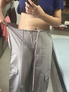 New Grey tie Up Cargo Pants