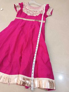 Pink &amp; Gold Embellished Anarkali Dress