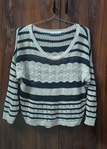 Striped Knitted Openwork Sweater
