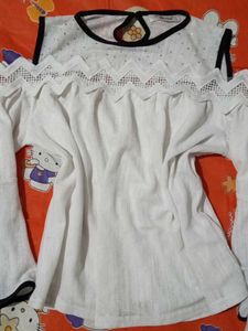 Fairycore Cute White Cold Shoulder Top