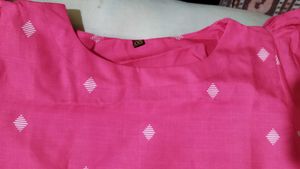 Pink Printed Kurta with Scrunchie