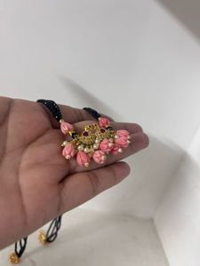 Black Bead &amp; Pink Stone Necklace