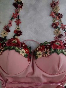 Floral Embroidered Pink Corset Midi Dress