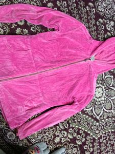Pink Velour Zip-Up Hoodie