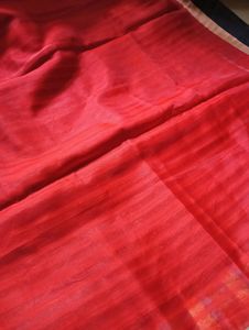 Red and Black Pollycotton Printed Saree