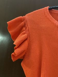 Orange Ruffle Sleeve Top