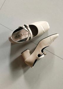 Cream Block Heel Mary Janes