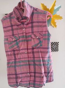 Vintage Pink Plaid Sleeveless Shirt
