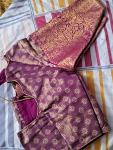 Purple Banarasi Silk Saree with stitched blouse
