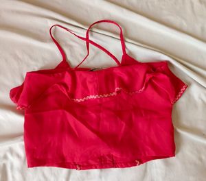 Ruffled Cross Back Crop Top