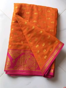 Soft Silk ,Orange And Pink Mix Colur Saree