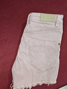 pink color Denim Shorts