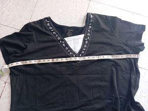 Embroidered V-Neck Black Top