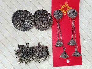 Oxidized Silver Earring Set