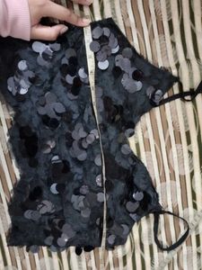 Black Sequin crop top