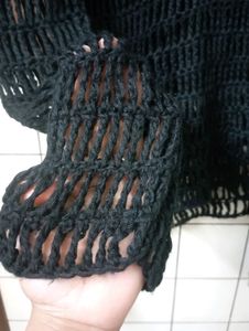 Black Crochet Knit Hoodie