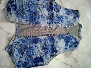t-shirt with denim jacket.
