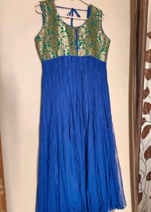 Royal Blue & Gold Floral Brocade Dress