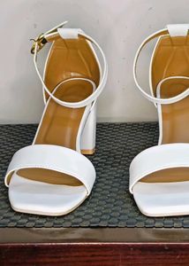 Women White Block Heel Sandal