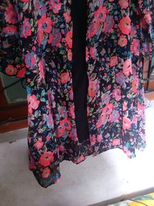 Floral Print Coat Type Black Dress