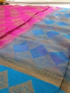 Pink And Blue Beautiful Fancy Saree