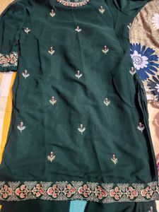 Dark Green Kurta Plazzo Style Pant