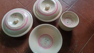 Vintage Ceramic Dinner Set with Pink Floral Border
