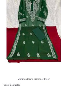 Green Mirror Work Kurti Set