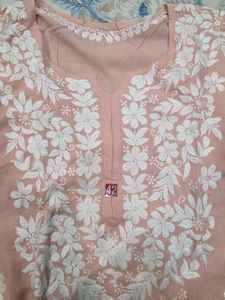 Chikankari Embroidered Peach Kurta