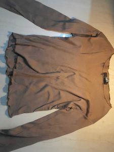 Brown Long Sleeve Ruffle Hem Top🤎