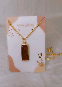 Gold Chain Necklace with Burgundy Pendant