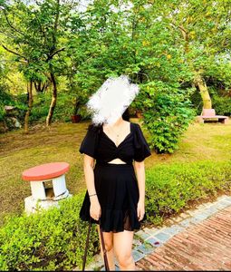 Set Of Floral Ruffle And Black Mini Dress