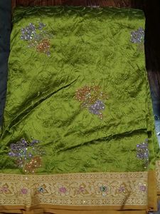 Green Embellished Sari Fabric