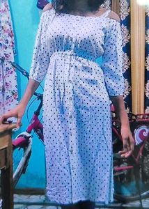 Polka Dot Style White Colour Kurti