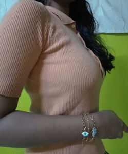 Peach Knit Polo Top
