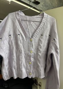 Lavender Cable-Knit Floral Cardigan💜