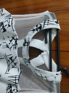 Off White Black Printed Branded Dress Knee Leng