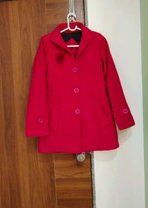 Red Wool Coat with Rosette Detail (Size 34)