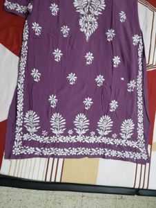 Pure chickenkari Embroidered Purple Kurta