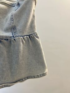 Denim Tube Top with Peplum Hem