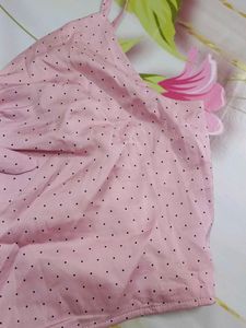 (514)Pink Polka Dot Tie-Front Crop Top