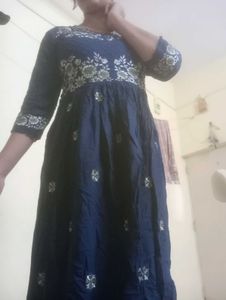 Navy Embroidered Anarkali Dress