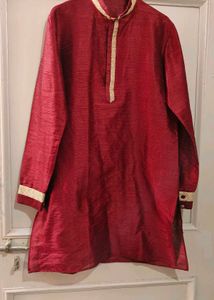 Gold Sleeveless Jacket With Rad Kurta &amp; Pajama