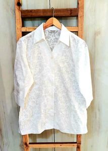 White Self Design Cotton Shirt Size-38