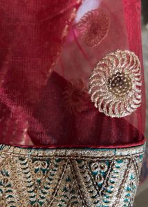 Maroon Netted And Banarasi Saree