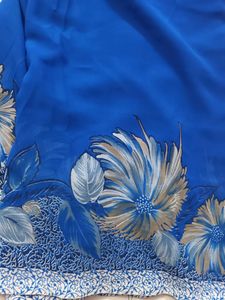 Blue Floral Printed Synthetic Georgette Saree