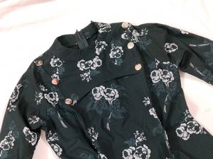 Floral Print Button-Down Black Top